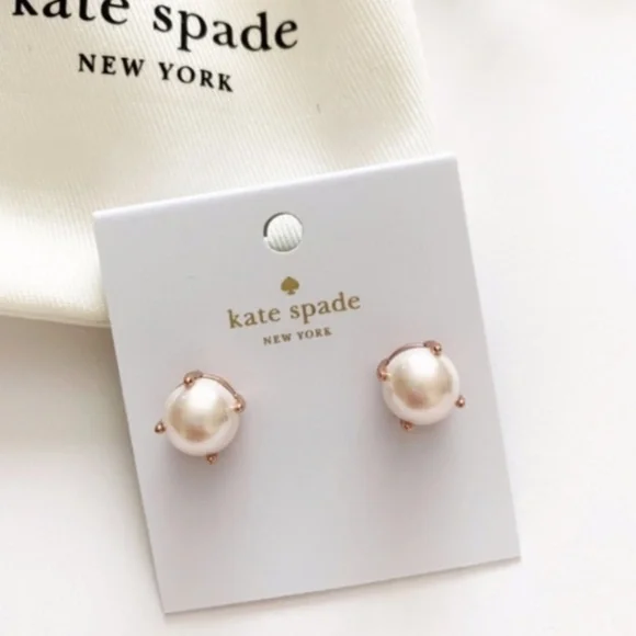 kate spade rose gold pearl studs. - Picture 2 of 5